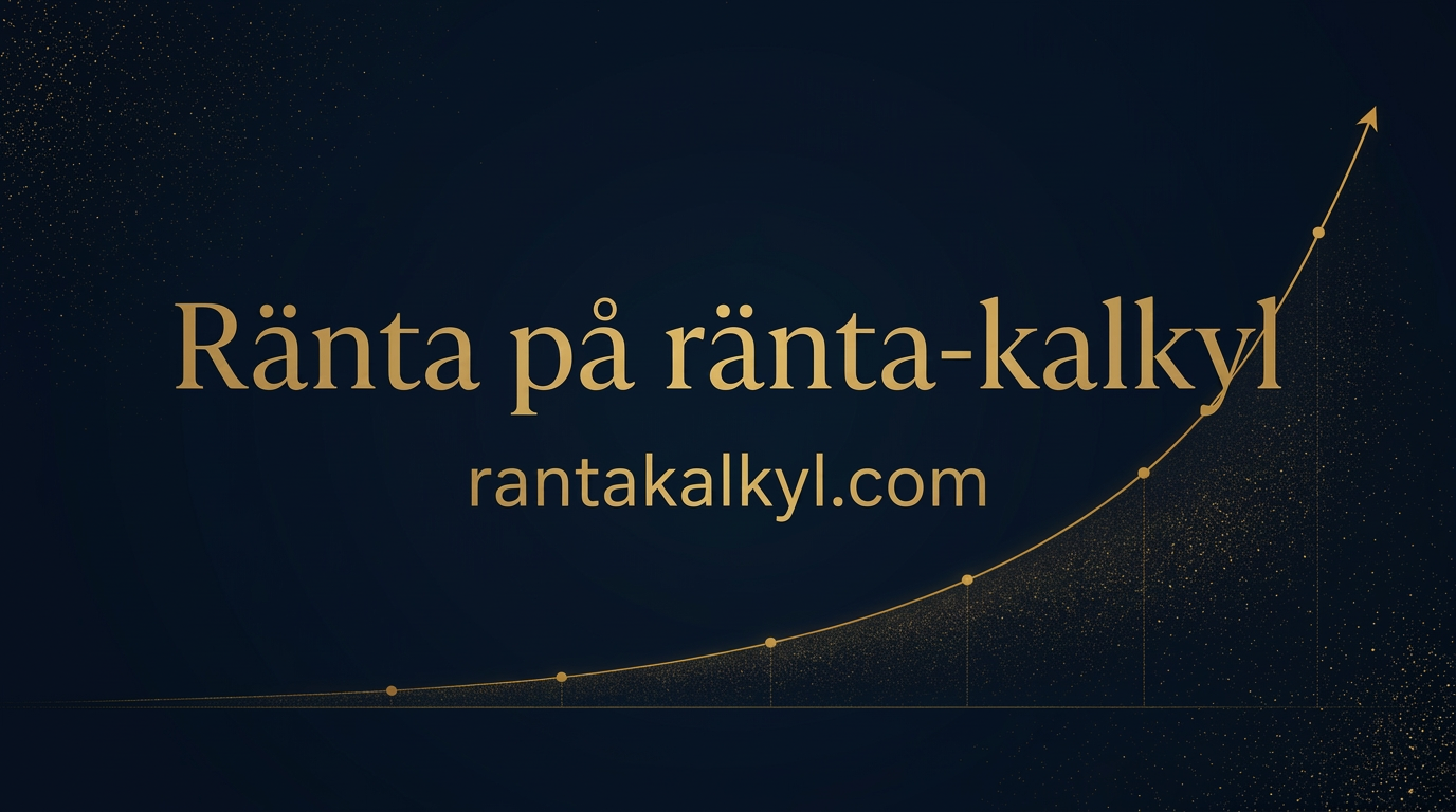 Compound interest calculator — editorial graphic on a deep navy background with a gold serif title and rantakalkyl.com underneath.